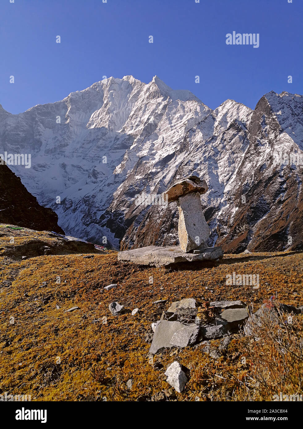 Pierre en forme de champignon dans les montagnes de l'himalaya le matin les rayons du soleil ; le concept d'Amazing Banque D'Images