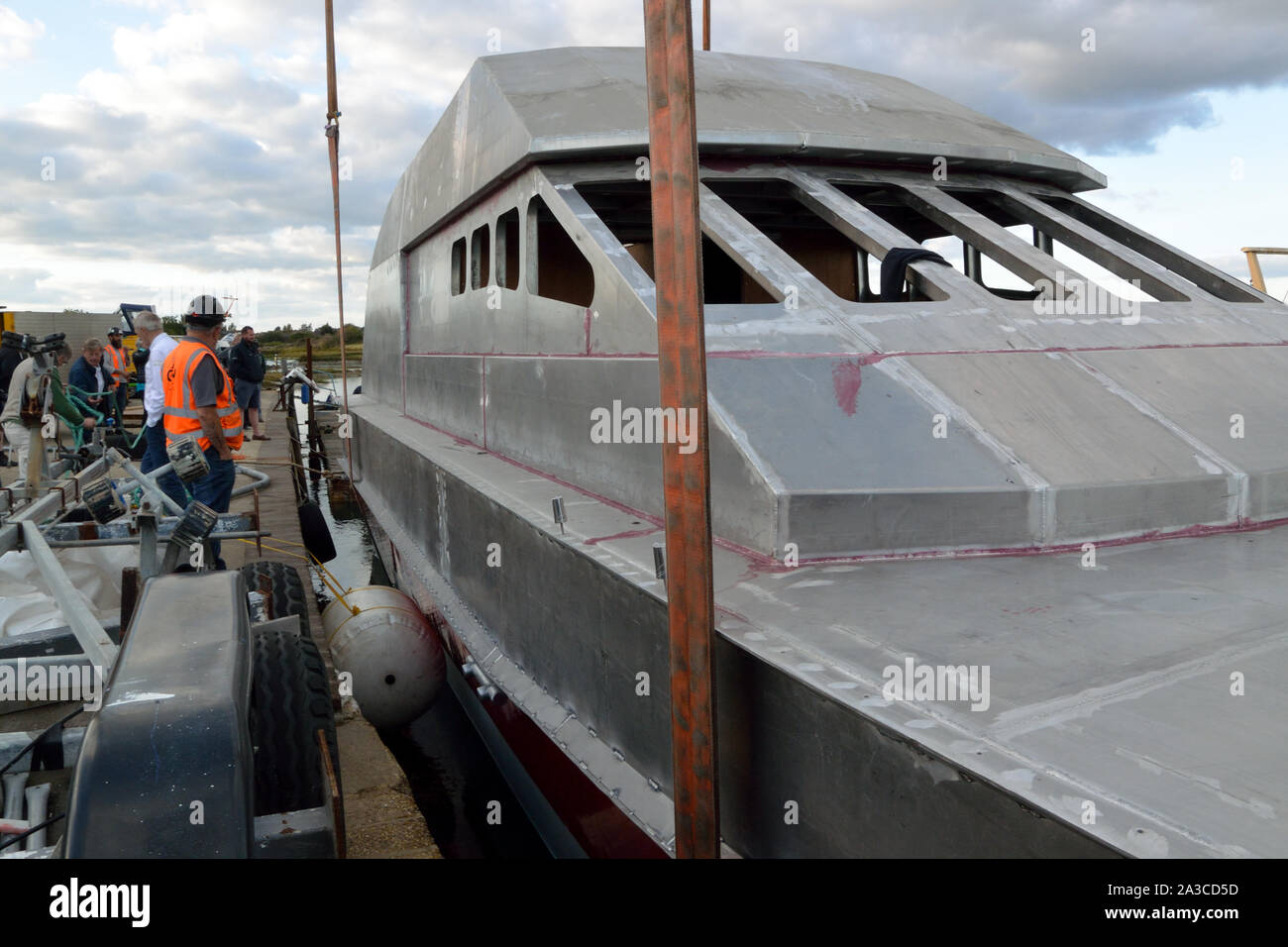 Project Full Circle aluminium tour du monde bateau à moteur Spirit of Challenge, Hayling Island, Hampshire, Royaume-Uni Banque D'Images