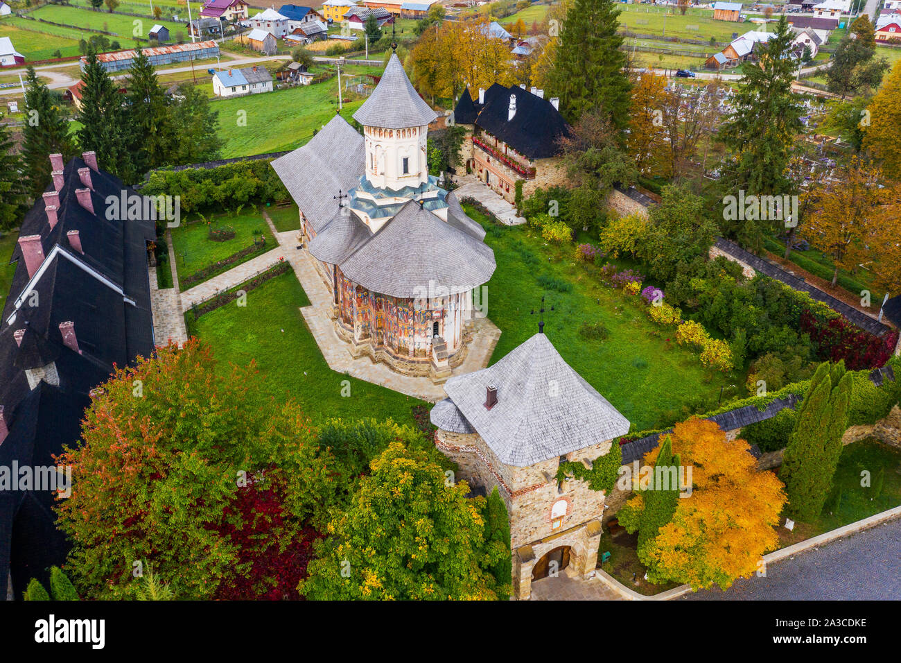 Le monastère Moldovita, Roumanie. L'un des monastères orthodoxes roumains dans le sud de la Bucovine. Banque D'Images