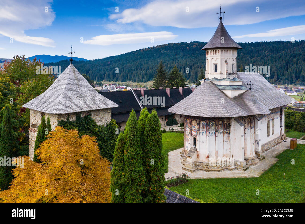 Le monastère Moldovita, Roumanie. L'un des monastères orthodoxes roumains dans le sud de la Bucovine. Banque D'Images