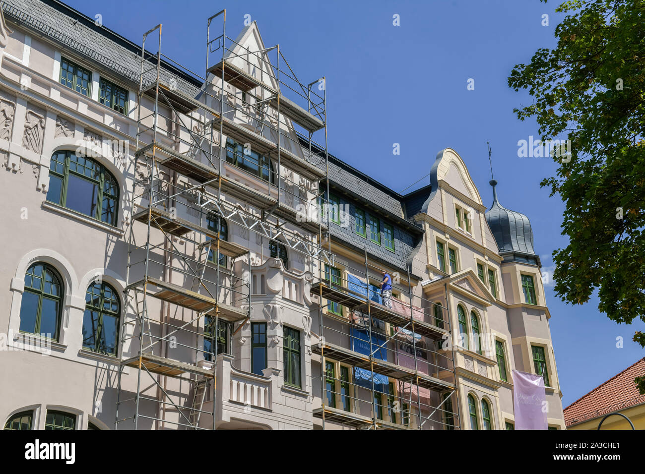Fassadensanierung, Ernst-Haeckel-Platz Altbau,, Jena, Thüringen, Allemagne Banque D'Images
