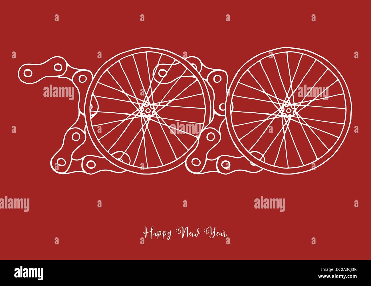 Hand drawn 2020 Location Bonne Année vecteur sur fond rouge Illustration de Vecteur