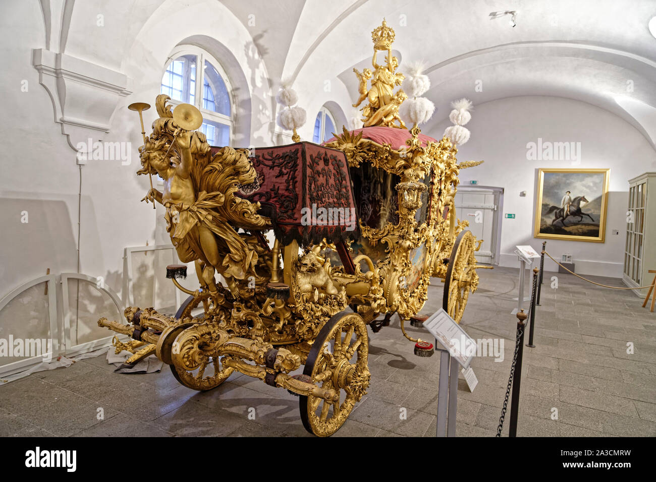 Munich, Allemagne. 6 Août, 2019. Robe petit coach du Roi Ludwig II à Nymphenburg Palace dans l'ancien royal d'équitation dans le Transport Museum Banque D'Images