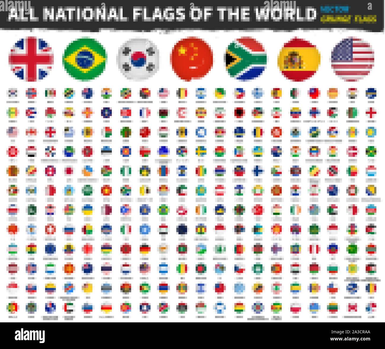 Tous les drapeaux nationaux du monde . Grunge forme du cercle de l'aquarelle dessin du drapeau . Isolé blanc fond . Vecteur de l'élément . Illustration de Vecteur