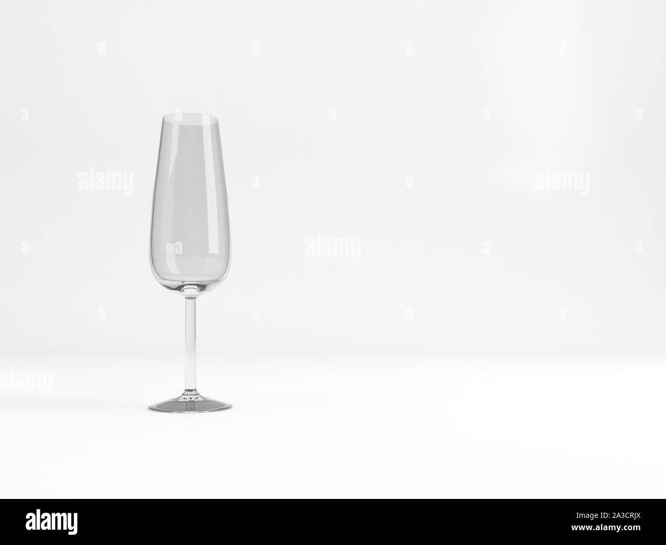 Vin mousseux vide verre flûte avec soft shadow se tient sur fond blanc, rendu 3d illustration Banque D'Images