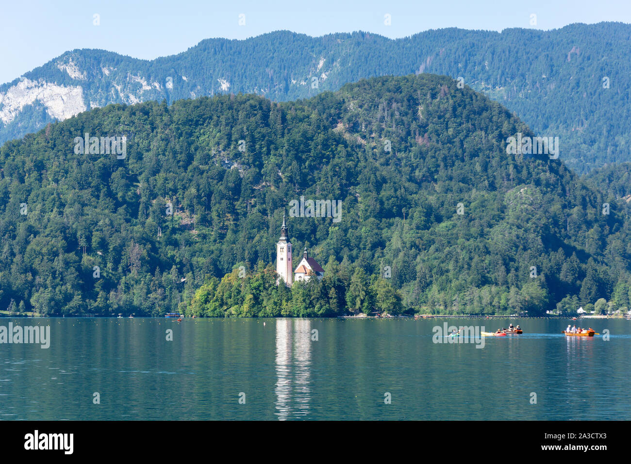 L'île de Bled, le lac de Bled, Bled, Slovénie, la région de la Haute-Carniole Banque D'Images