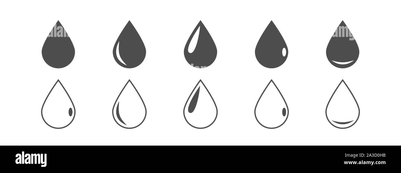 Icônes noires. Gouttes d'eau ou d'huile, noir et contours icons Vector Illustration de Vecteur