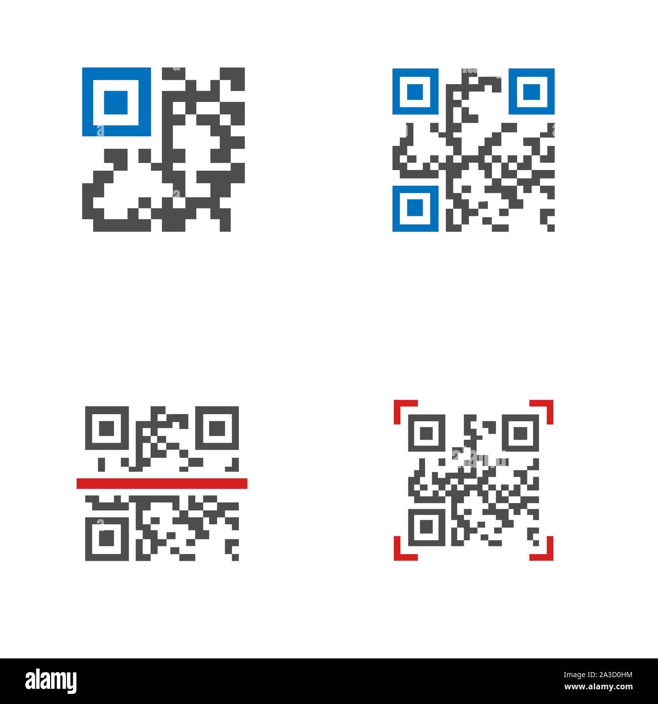 QR code icon set. Marque déposée pour un type de code à barres, matrice optique lisible par machine étiquette qui contient des informations sur l'élément auquel il est attac Illustration de Vecteur