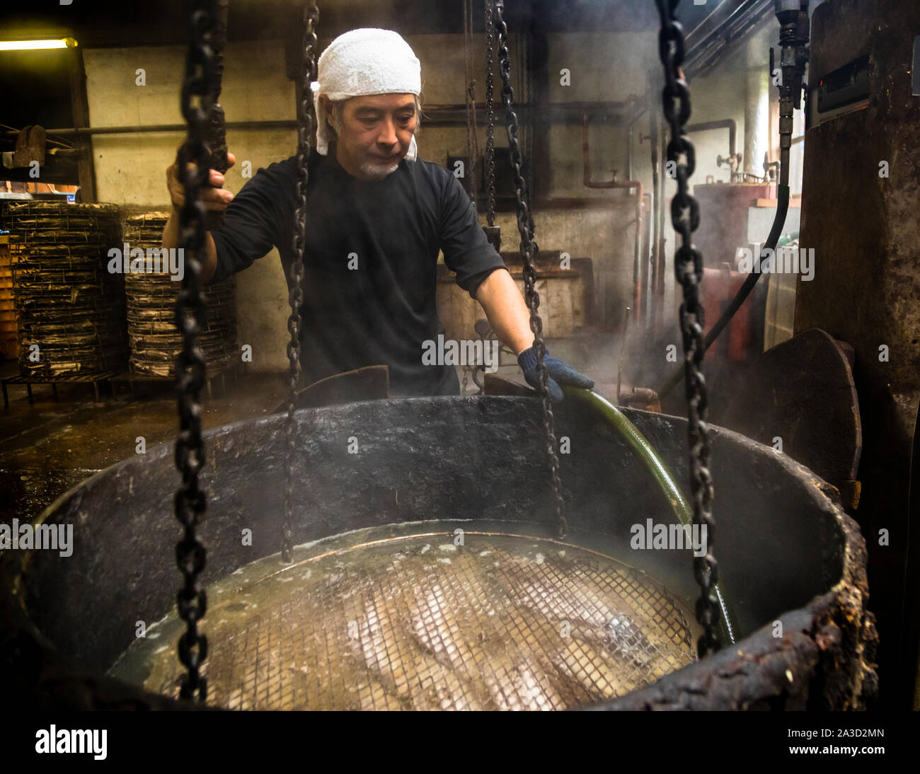 Yasuhisa Serizawa dans Nishiizu-Cho la fabrication Katsuobushi, Shizuoka, Japon Banque D'Images