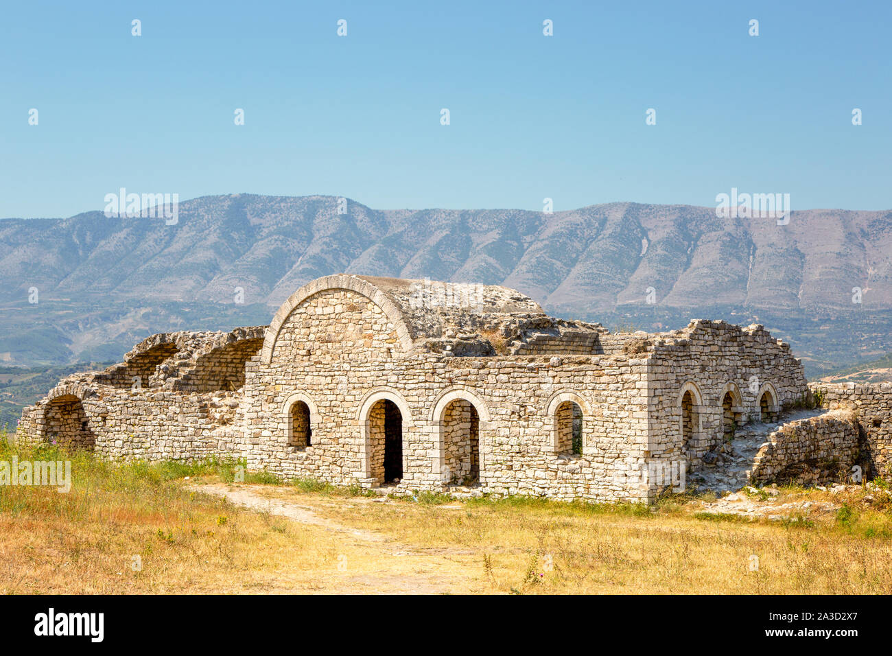 Ruine de la Citadelle de Berat château en ville du patrimoine mondial de l'Albanie, Berat, Kalaja Banque D'Images