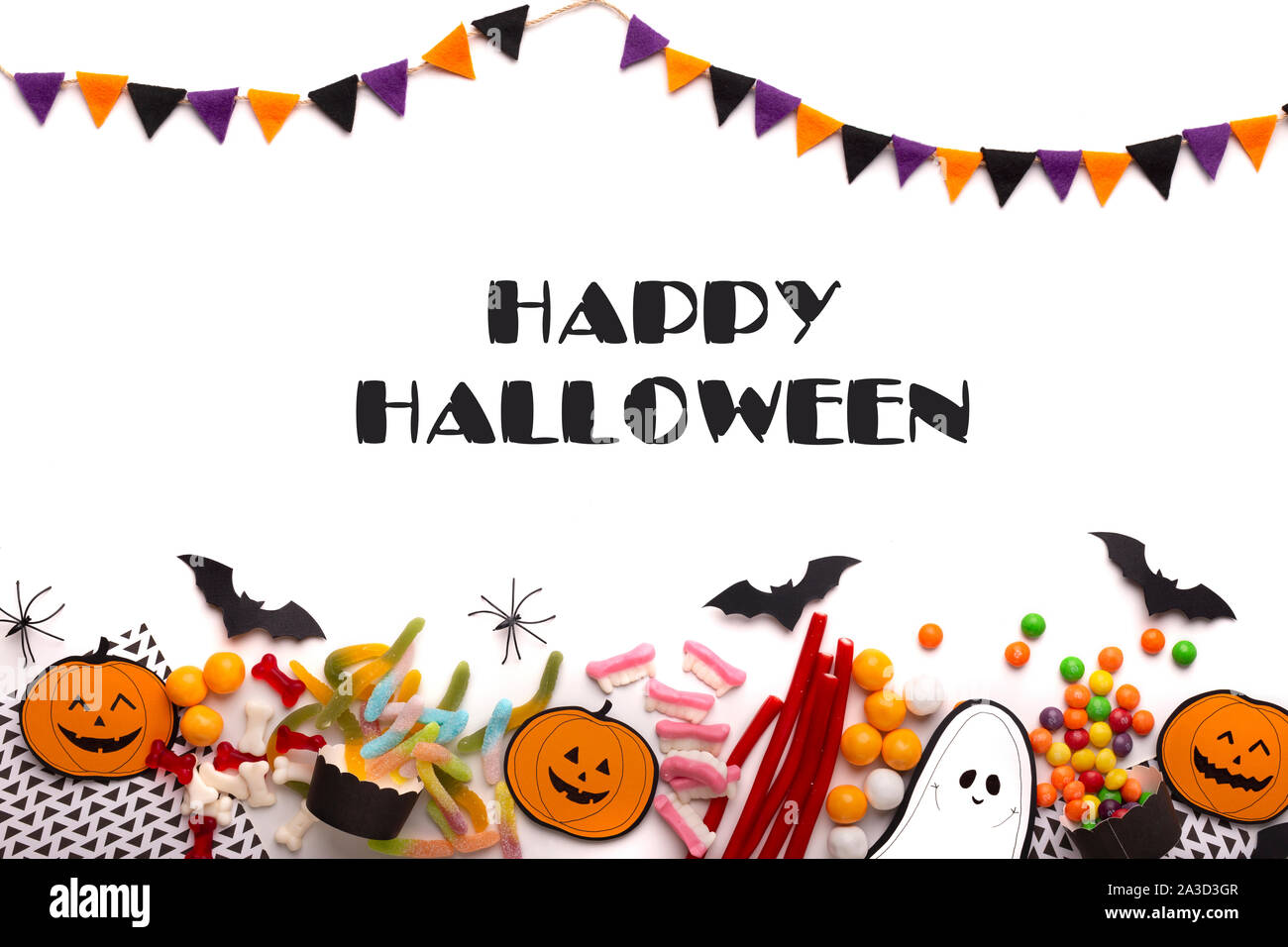Happy Halloween message avec et de couleur bonbons effrayant Banque D'Images
