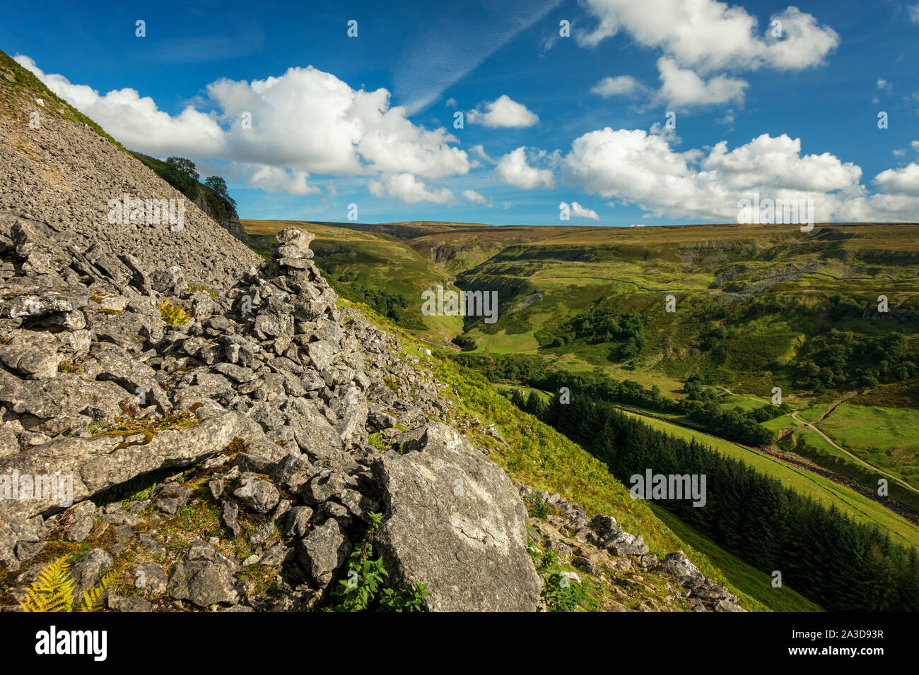 Une vue magnifique de la ville pittoresque de Swaledale du Pennine Way vers le nord du chemin Banque D'Images