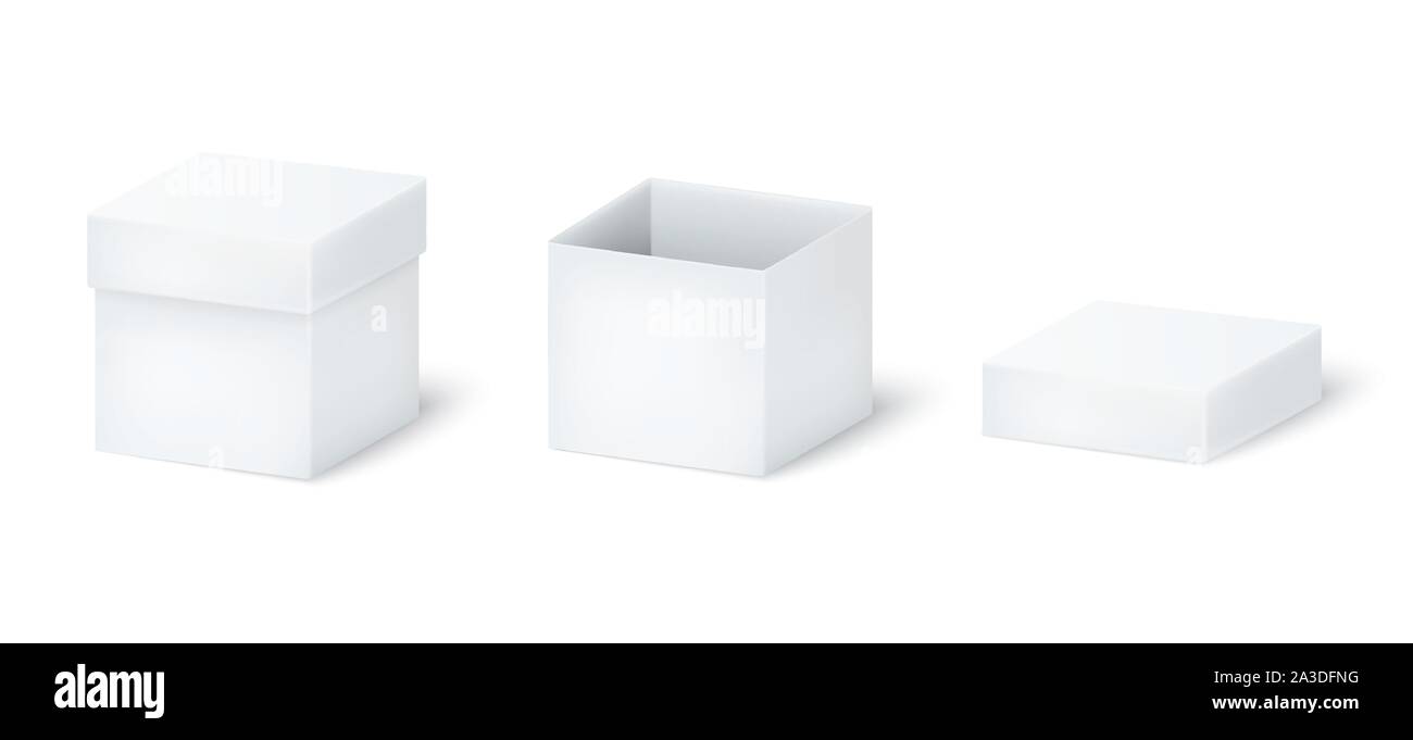 Fort modèle vecteur isolé sur fond blanc. Boîte cadeau fermée et ouverte. 3D de vecteur Illustration de Vecteur