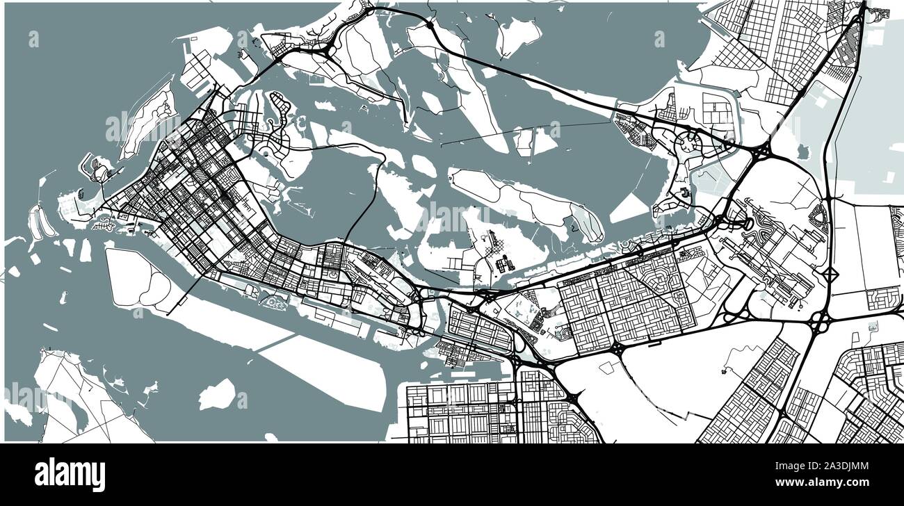 Vecteur urbain plan de la ville d'Abu Dhabi, Émirats Arabes Unis Illustration de Vecteur