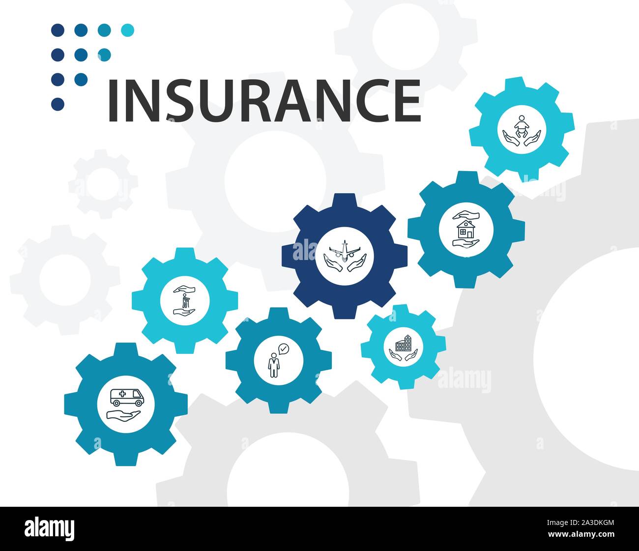 Vecteur conception infographiques d'assurance. Concept de montage : l'assurance médicale, assurance accident, assurance voyage d'icônes. Peut être utilisé pour rapport Illustration de Vecteur