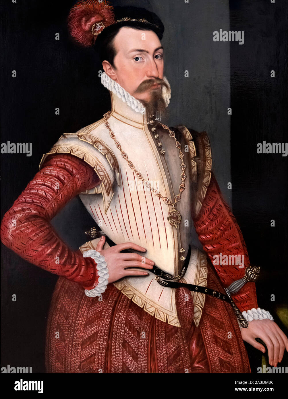 Robert Dudley (1532/3-1588), 1er comte de Leicester et favori de la Reine Elizabeth I, huile sur panneau par artiste inconnu, c.1565 Banque D'Images