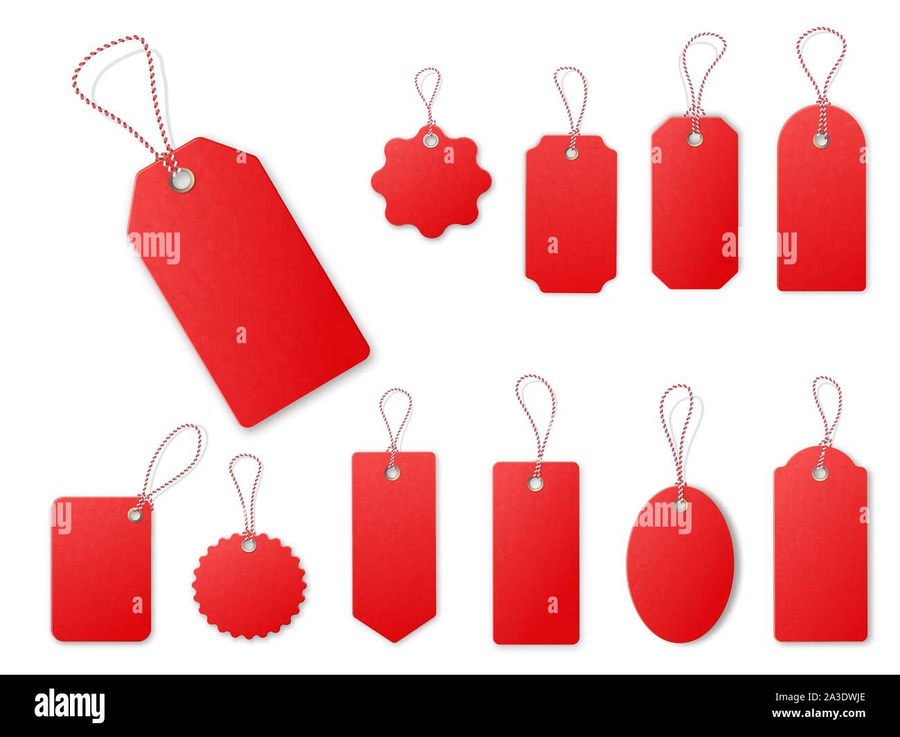 Tags vente rouge. Relistic texrure modèles vectoriels Illustration de Vecteur