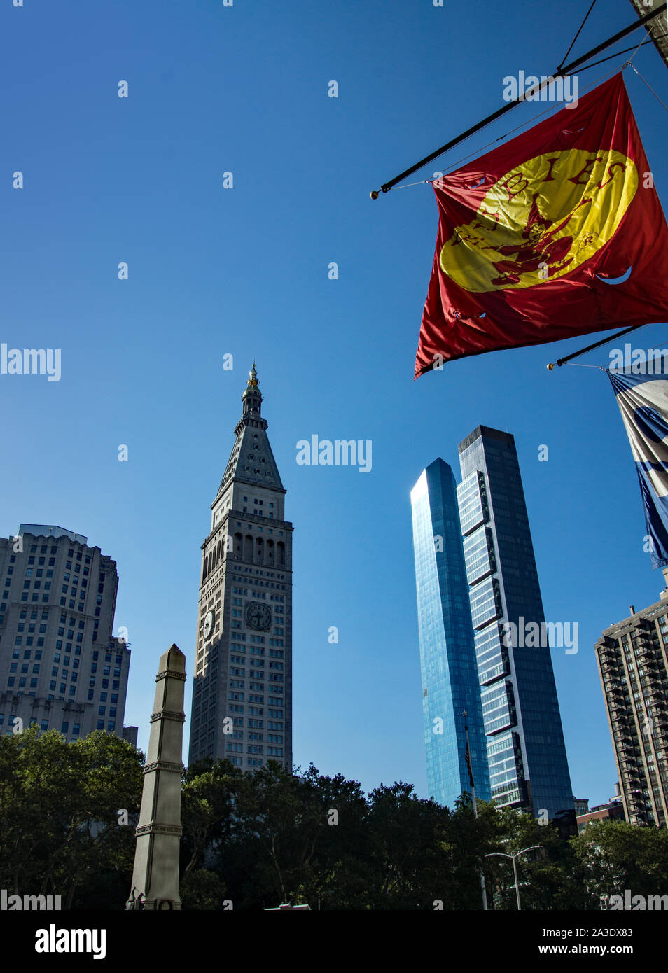 New York, New York/USA - 13 juillet 2019 : un lumineux matin de Madison Square Park, à New York. Banque D'Images