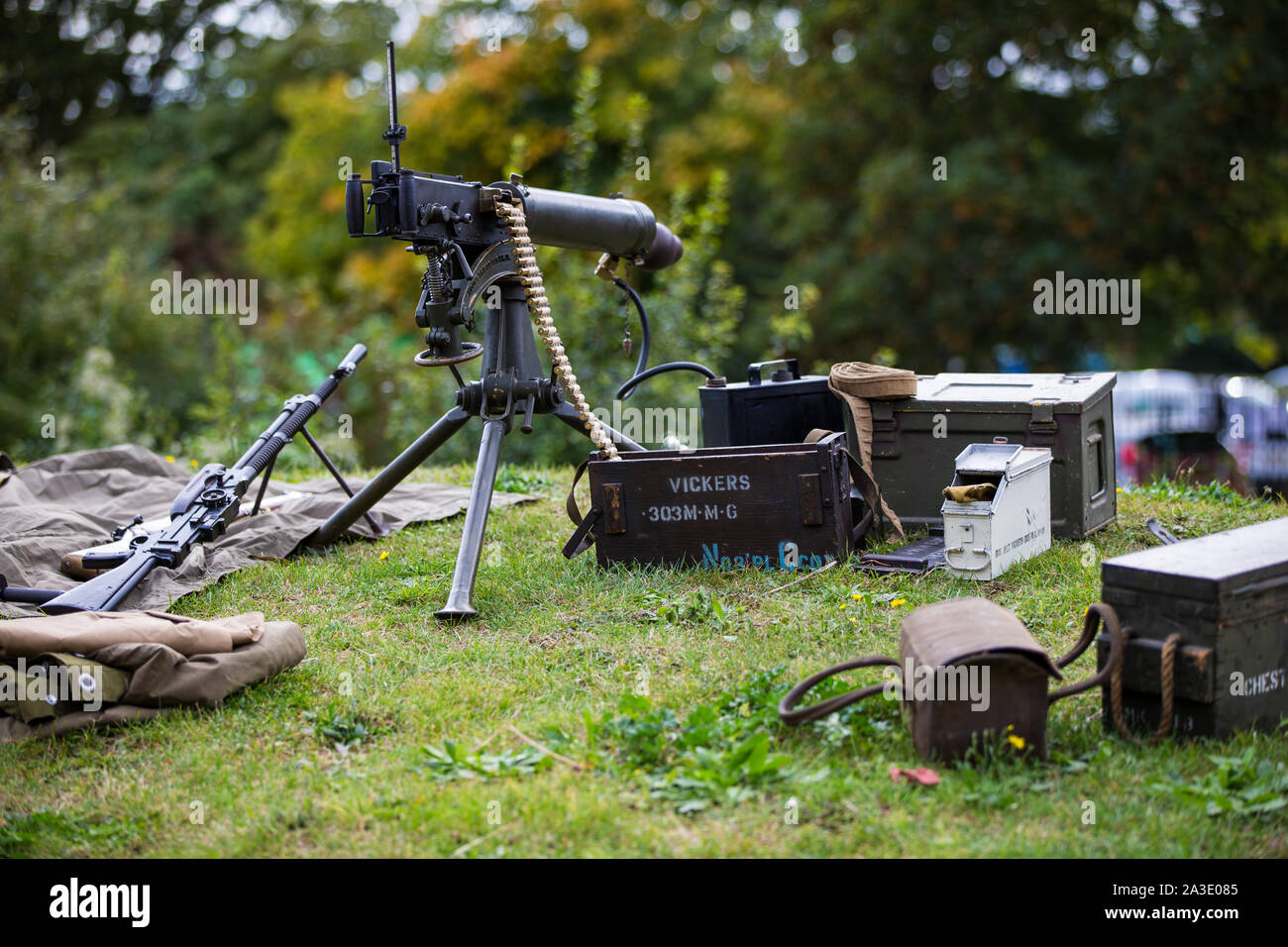 Mitrailleuse, fusil et munitions à Hope and Glory 2019 Gravesend fort Gardens.Credit Andrew Beck Banque D'Images