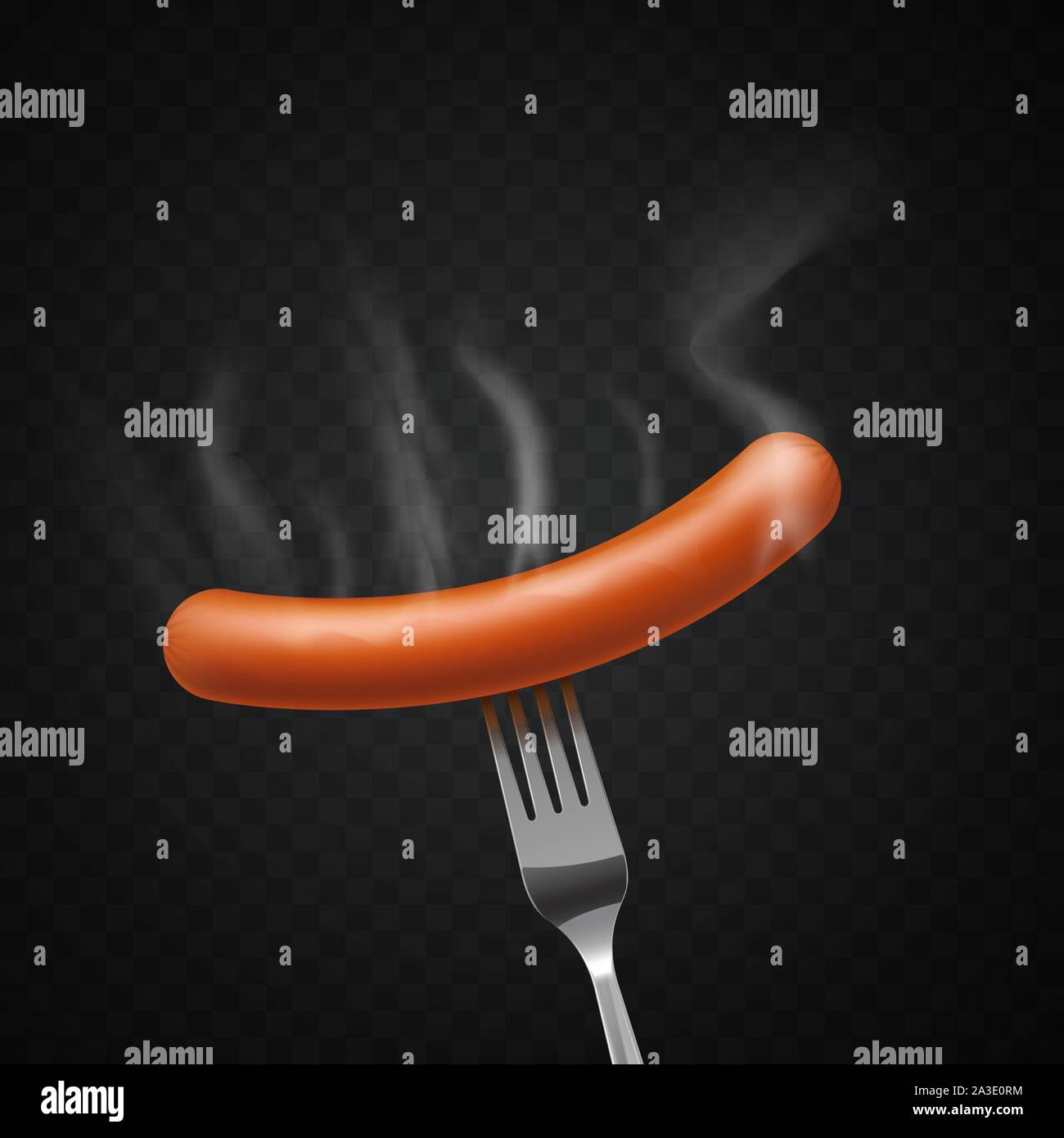 Délicieux saucisson à la vapeur sur une fourche sur fond sombre Illustration de Vecteur
