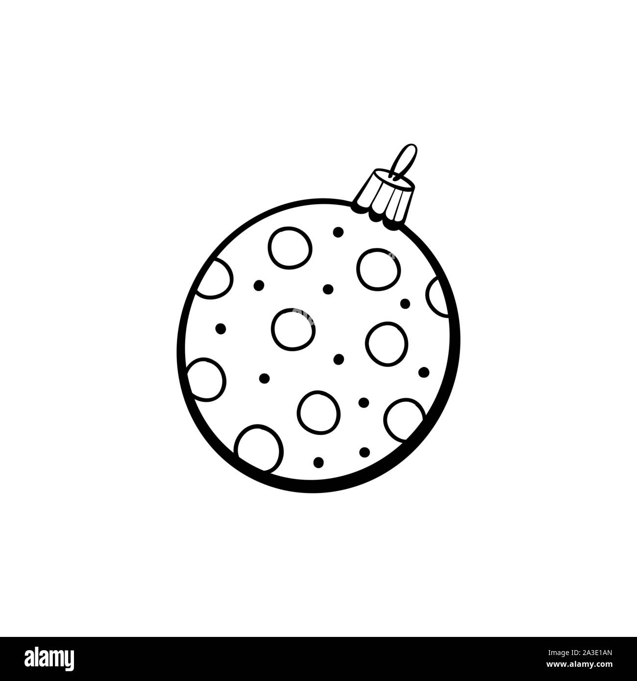 Jouets de Noël ronde hand drawn vector illustration. Sapin accessoire décoratif dessin monochrome. Bille de verre fragile avec coloration texture pointillée photo. Vacances d'hiver, symbole de la célébration de Noël Illustration de Vecteur