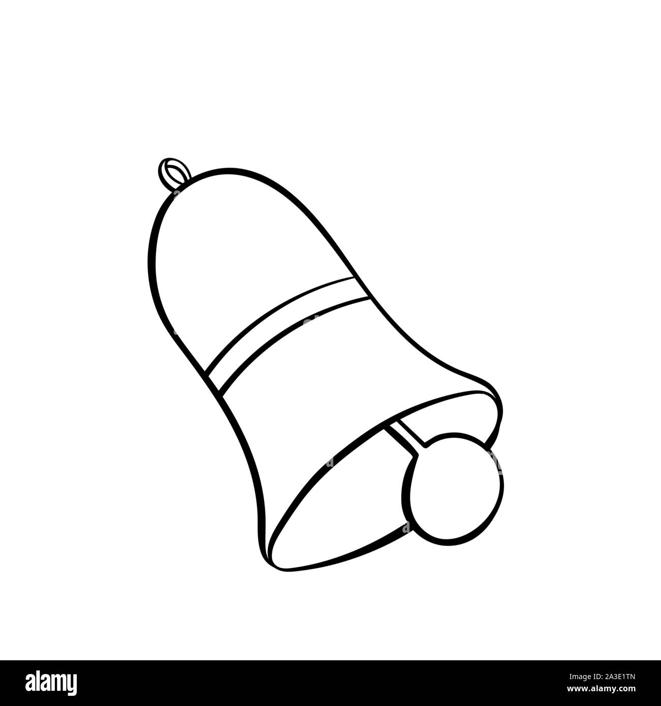 Noël, cloche de la hand drawn illustration. Fabrication traditionnelle, vieux métal coloration jingle photo. Notification d'alarme, symbole monochrome isolé sur fond blanc. Accessoire Noël classique Illustration de Vecteur