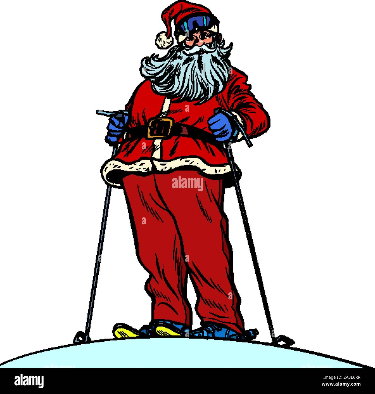 Caractère du Père Noël sur la montagne de neige joyeux Noël et bonne année. Pop art retro vintage illustration vectorielle dessin kitsch 50s 60s Illustration de Vecteur