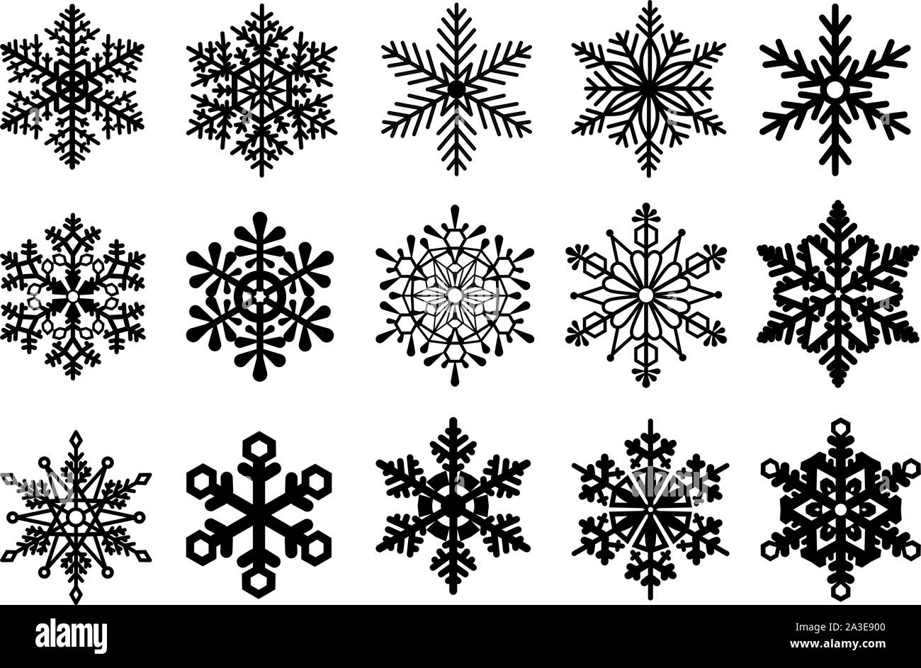 Définir des formes isolées des flocons de neige pour Noël et des décorations d'hiver Illustration de Vecteur