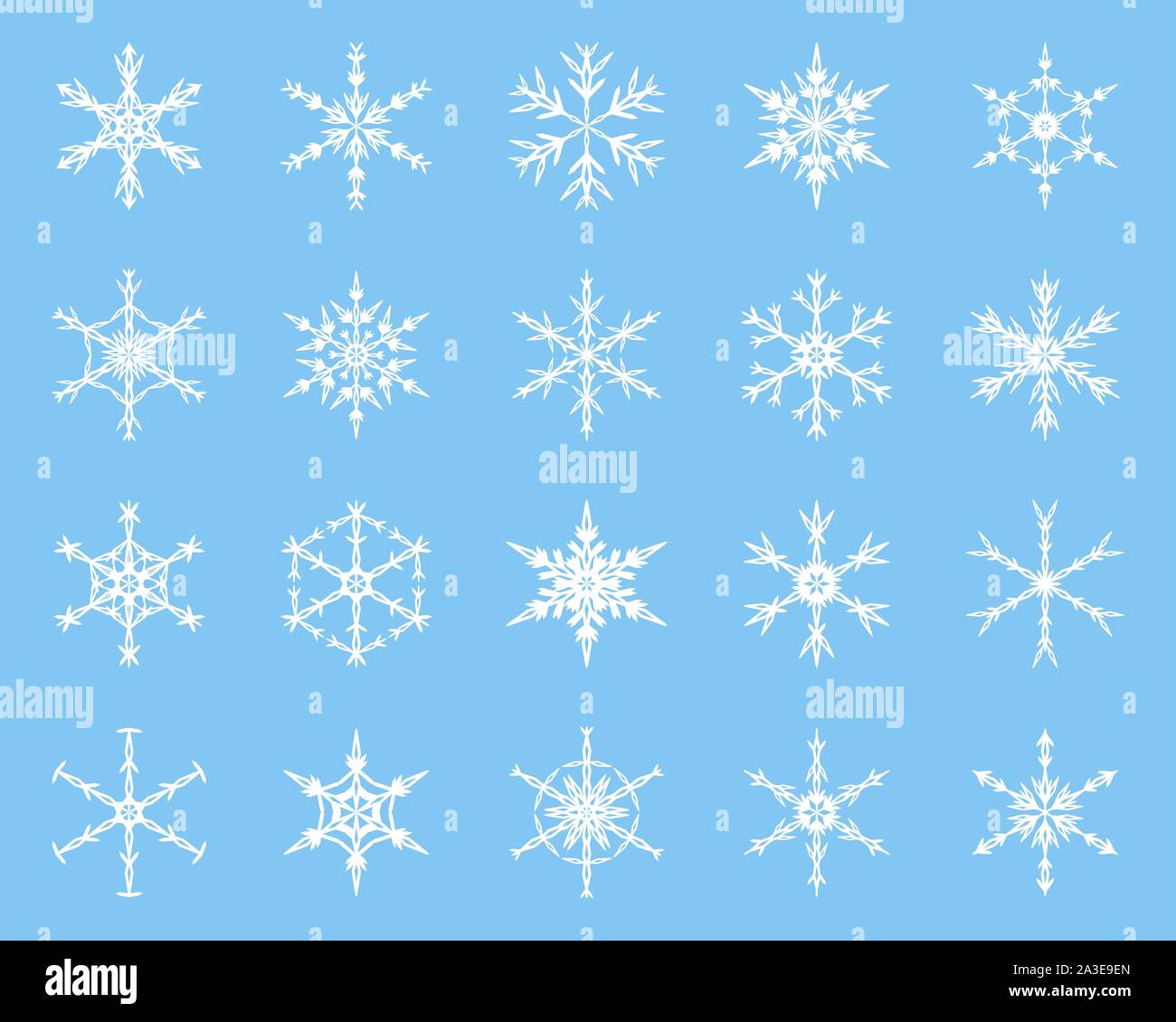 Collection Winter Snowflake Vector Elements. Silhouette blanche sur fond bleu. Illustration de Vecteur