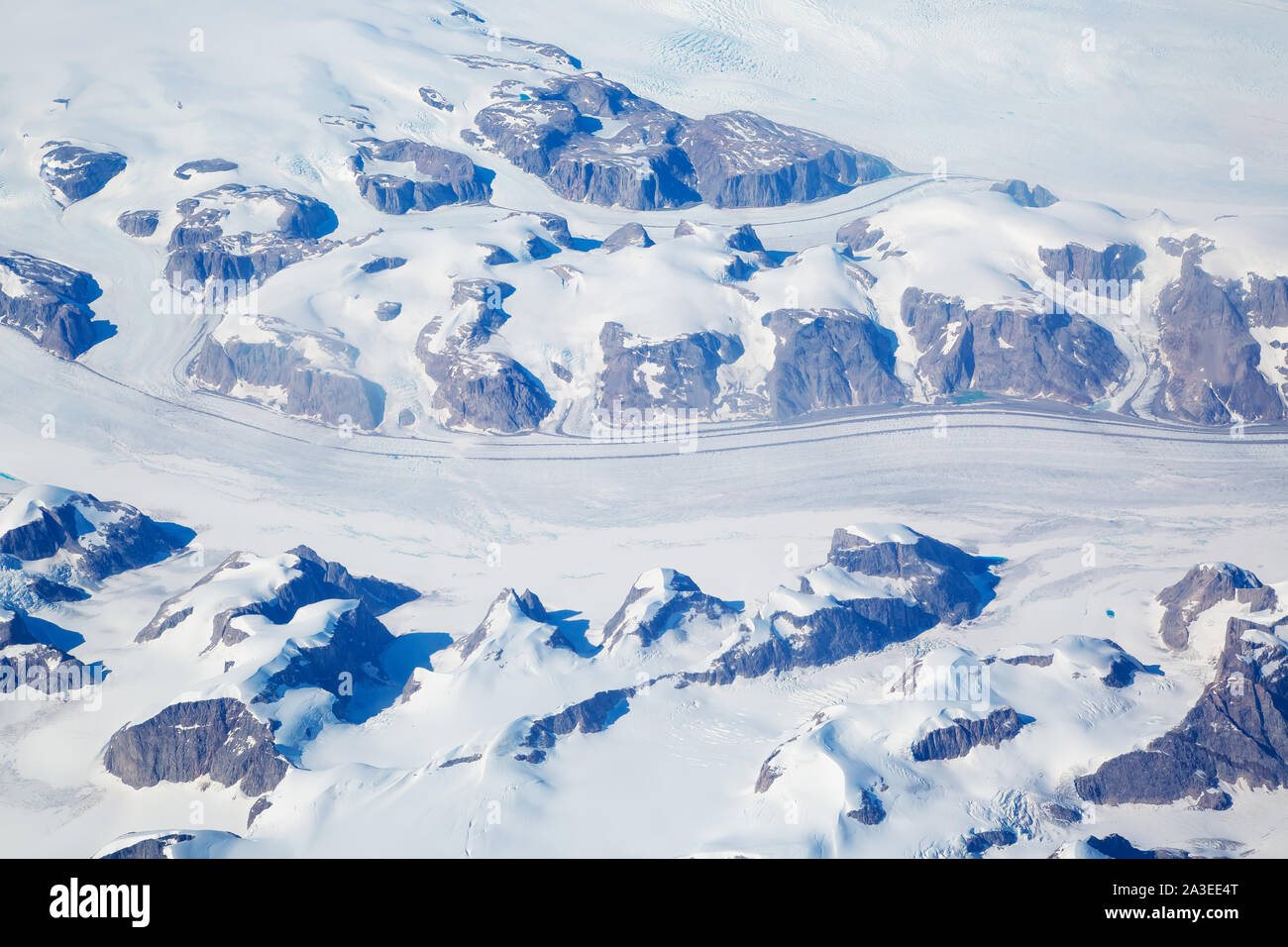 Vue aérienne de scenic Groenland glaciers et icebergs Banque D'Images