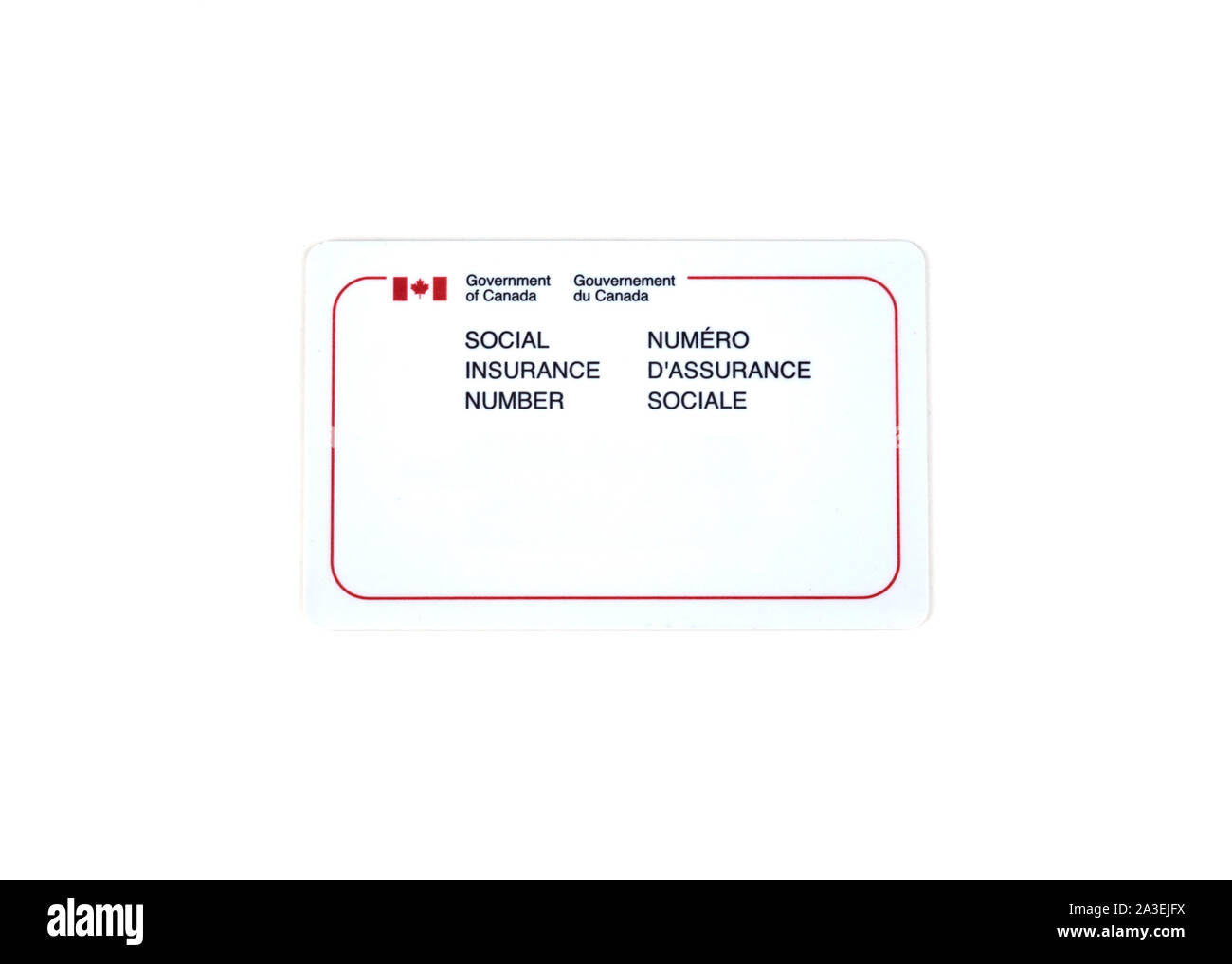 Montréal, Canada - le 4 mars 2016 - numéro d'assurance sociale du Canada sur une carte blanche. Le numéro d'assurance sociale est un numéro qui nécessite de travailler en Banque D'Images