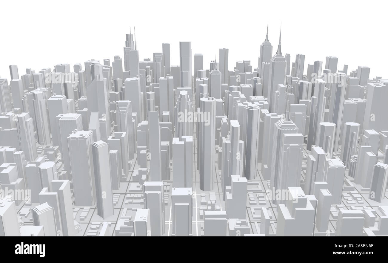 Ville 3d panorama isolé sur fond blanc. Le rendu 3d. Banque D'Images