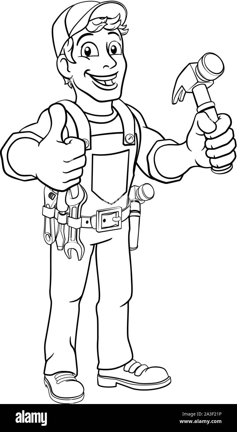 Marteau de bricoleur homme Cartoon DIY Carpenter Builder Illustration de Vecteur