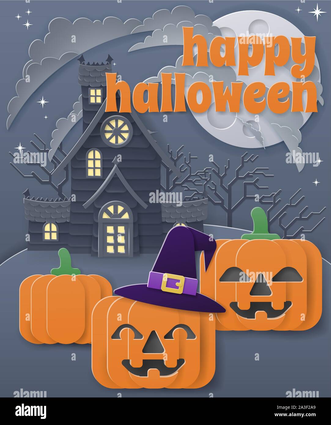 Happy Halloween maison hantée de fond de citrouille Illustration de Vecteur