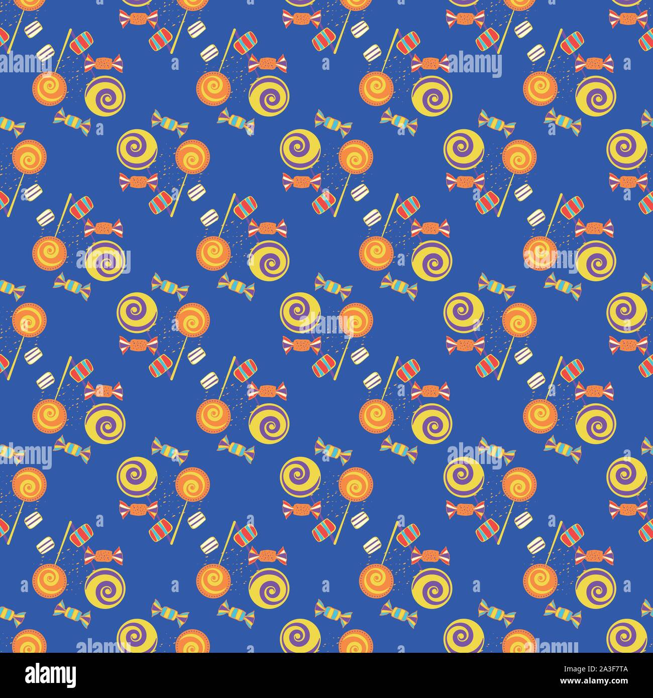 Fun multicolor hand drawn bonbons et sucettes dans des rangées et transparent. Vecteur géométrique transparente motif sur fond bleu. Grand pour l'alimentation Illustration de Vecteur
