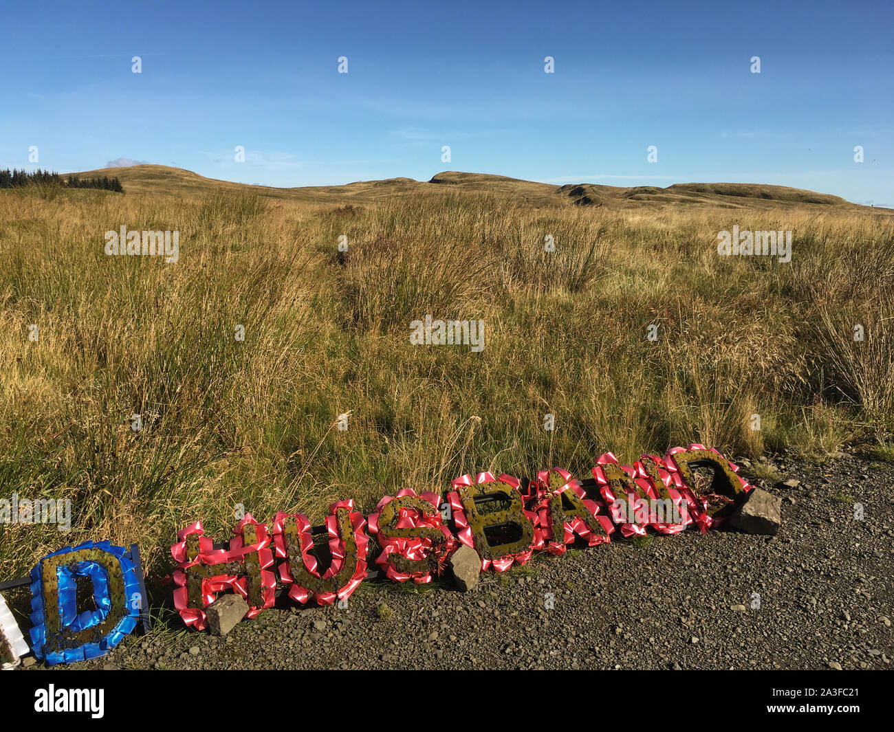 Mémorial pour un mari mort, Old Kilpatrick Hills près de Glasgow, en Écosse. Banque D'Images