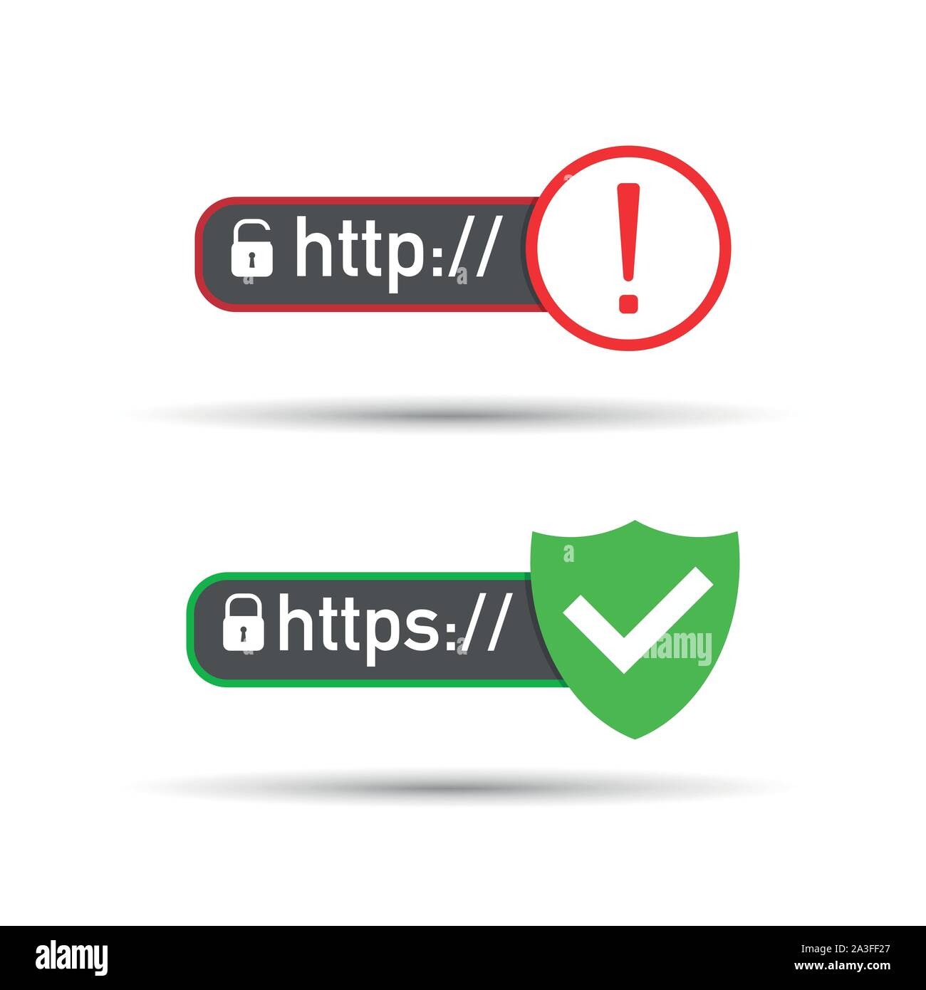 Les protocoles http et https sur le bouclier, sur fond blanc. Stock Vector illustration. Illustration de Vecteur
