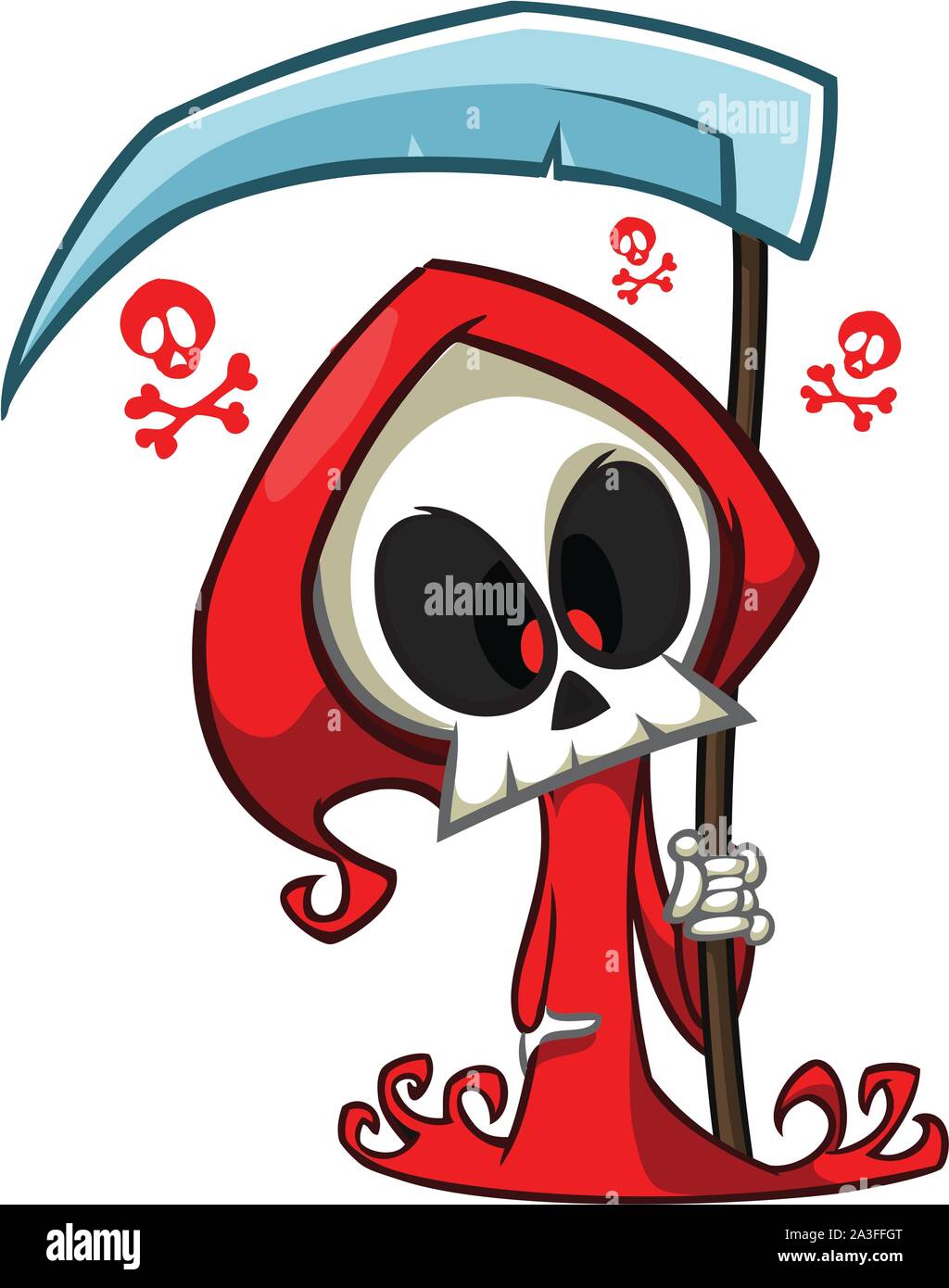 Vector cartoon illustration de Spooky Halloween la mort avec une faux et caractère squelette
