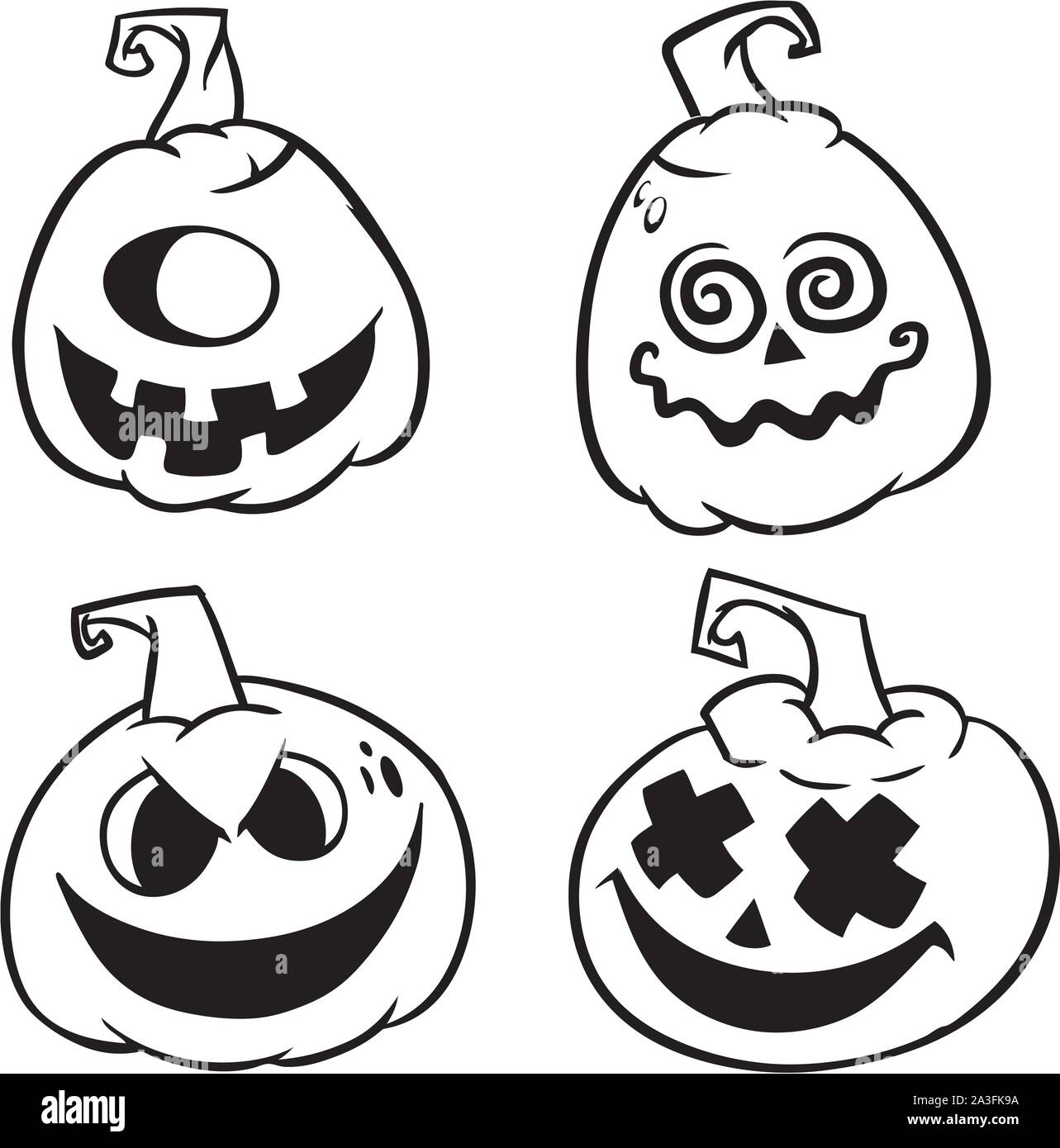 Vector collection d'éléments de l'Halloween. Tête de citrouille de l'émotion. Contours vectoriels Illustration de Vecteur