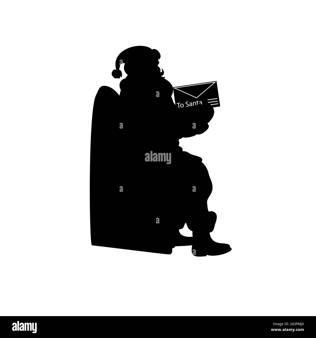 Silhouette Santa est titulaire d'une lettre. Joyeux Joyeux Noël. Vector illustration Illustration de Vecteur