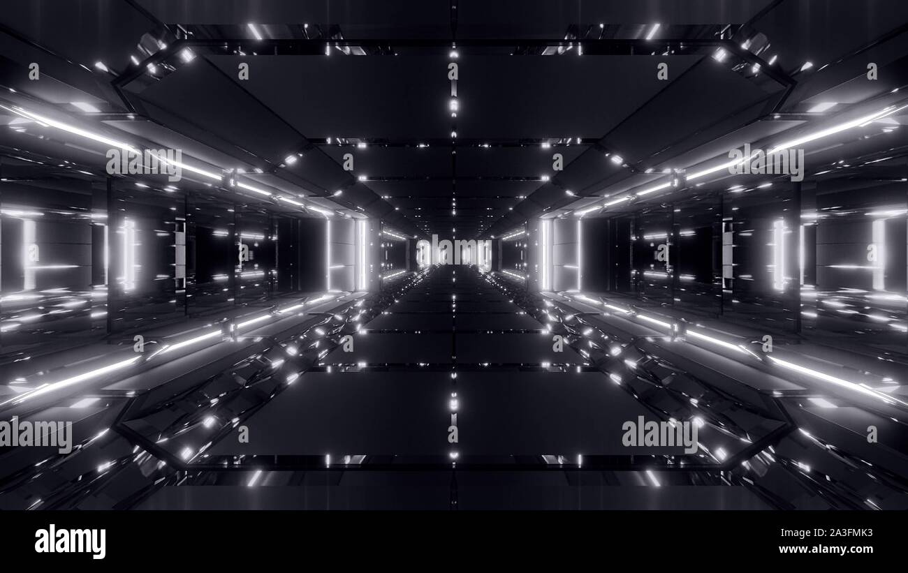 Science-fiction futuriste space ship corridor tunnel 3d illustration papier peint fond Banque D'Images