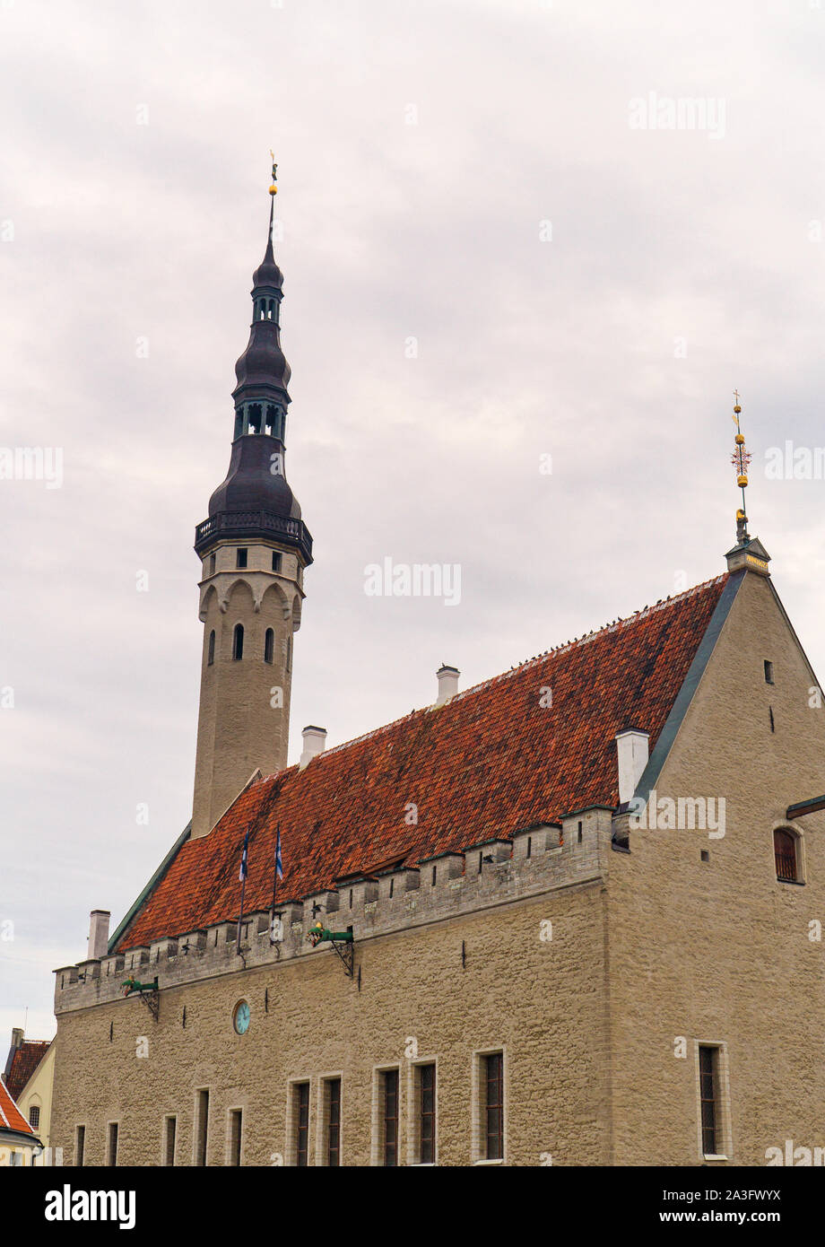 Hôtel de ville avec de vieux Thomas à Tallinn. Banque D'Images