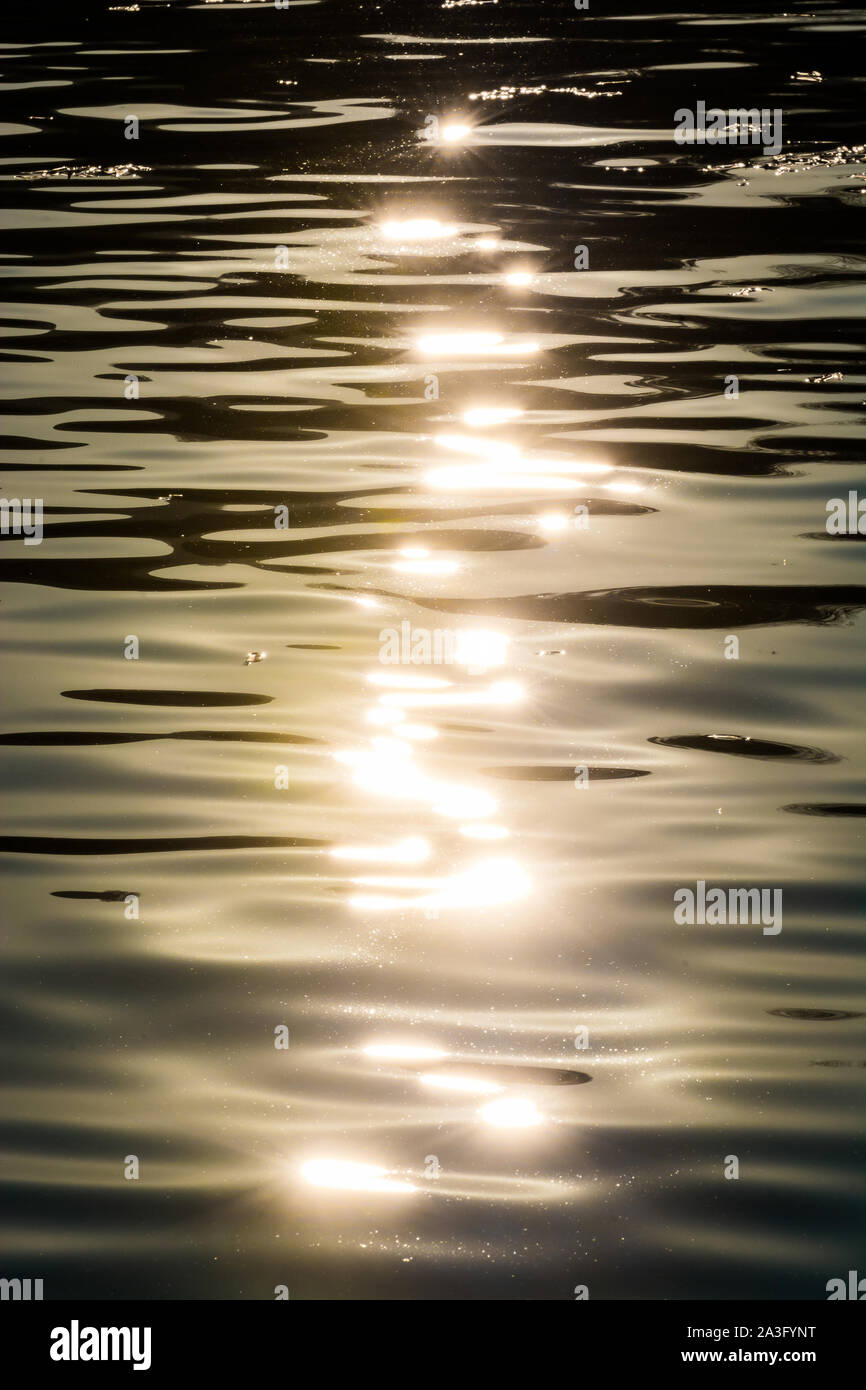 Coucher de soleil d'or avec la réflexion sur la surface de la rivière Banque D'Images