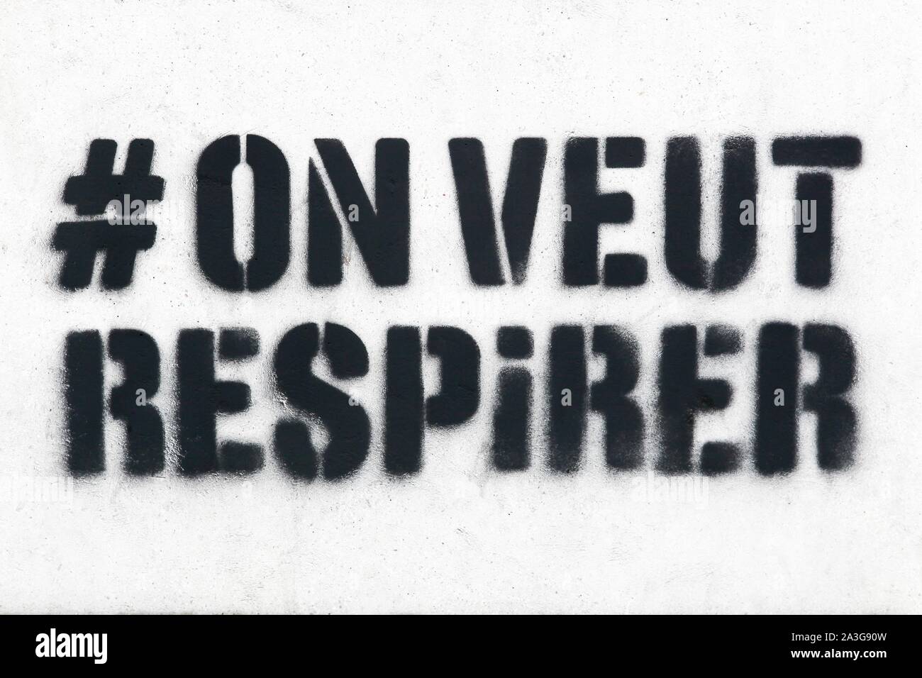 Hashtag nous voulons respirer en langue française Banque D'Images
