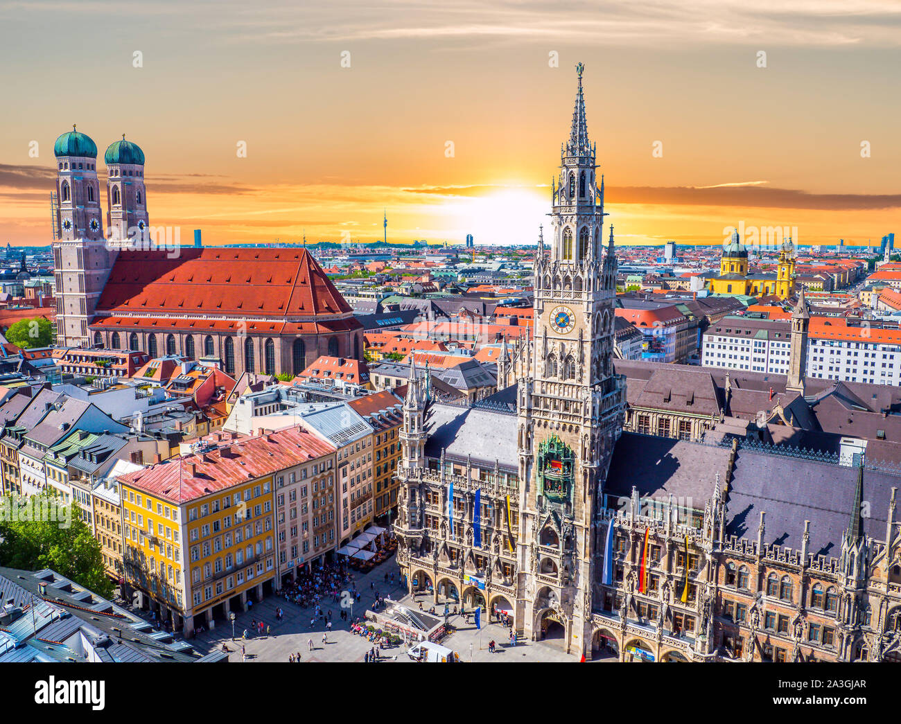 Munich en Allemagne Bavière Coucher du Soleil Banque D'Images