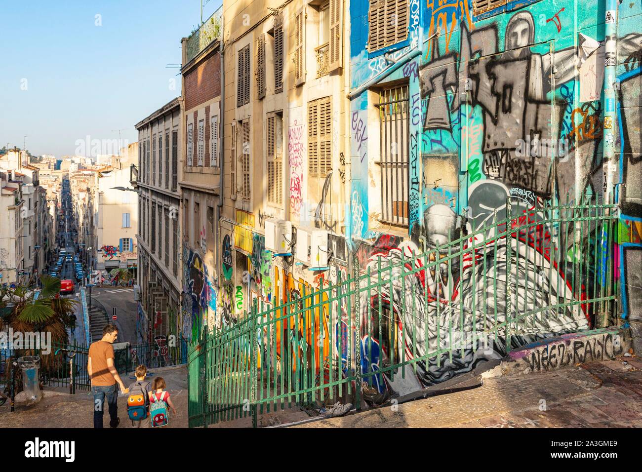 France, Bouches du Rhône, Marseille, le cours Julien escalier, Street Art avec tagg et graffiti Banque D'Images