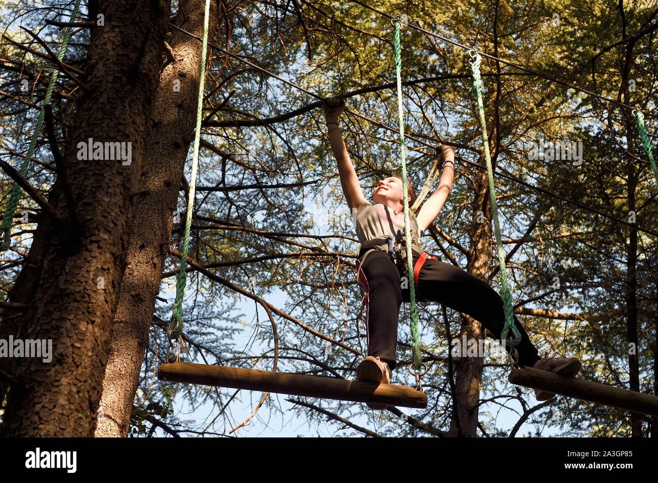 La France, Var, Besse-sur-Issole, site d'Aoubr ? Nature Aventure, accrobranche Banque D'Images