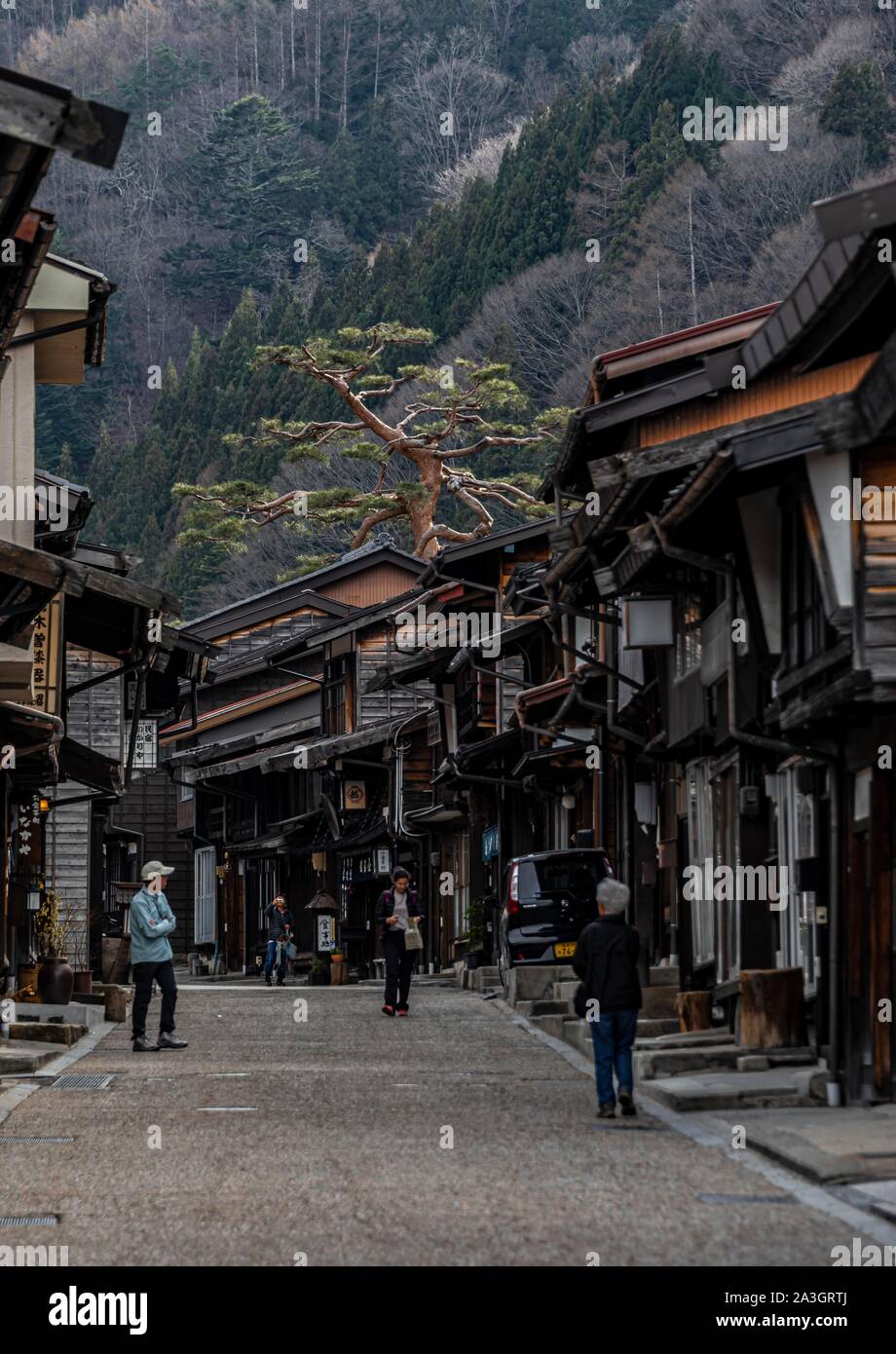 Vieux village traditionnel de la route Nakasendo, Central Mountain, Narai-juku, la vallée de Kiso, Nagano, Japon Banque D'Images