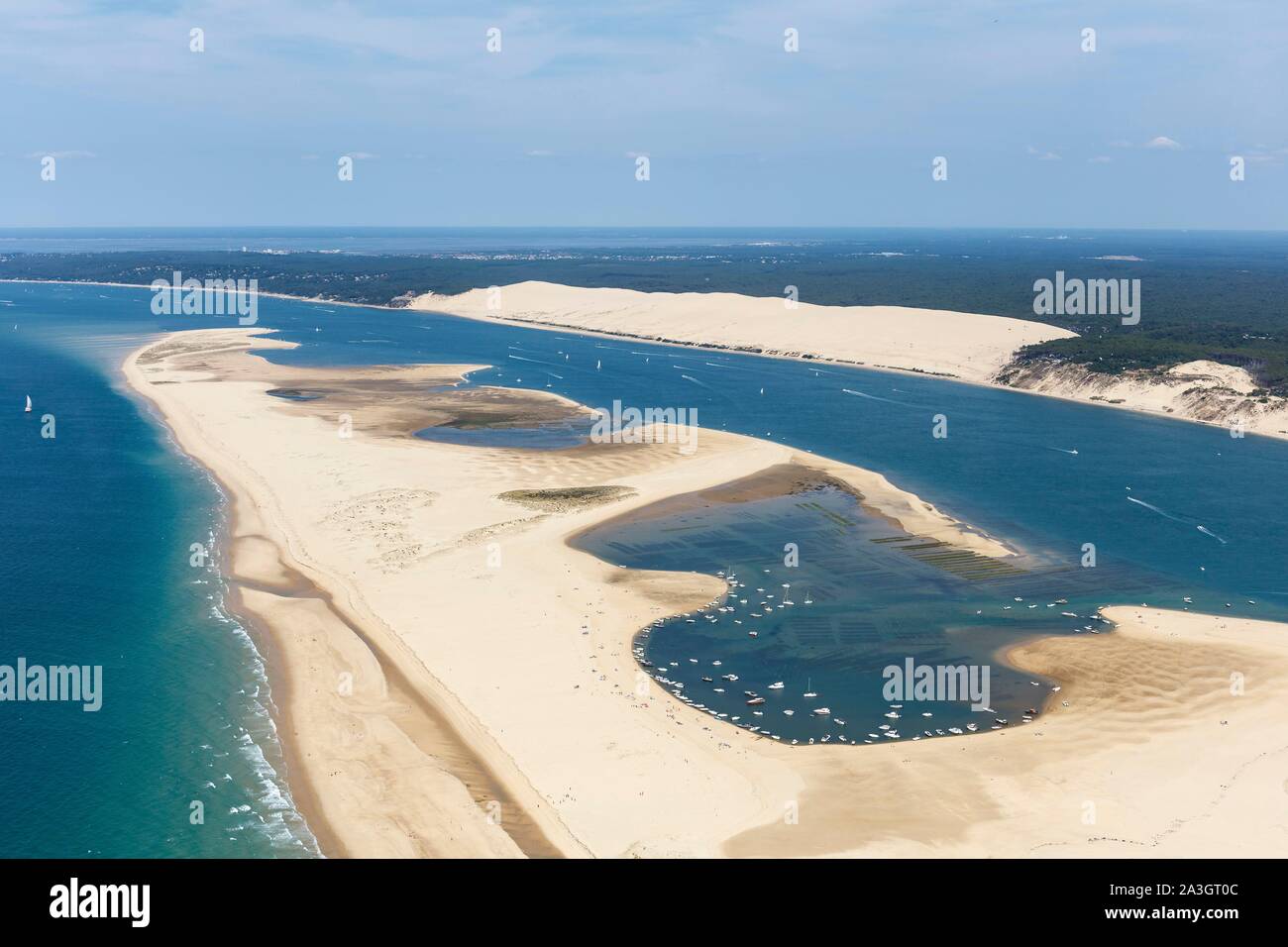 France, Gironde, La Teste de Buch, banc d'Arguin et de la Dune du Pilat (vue aérienne) Banque D'Images