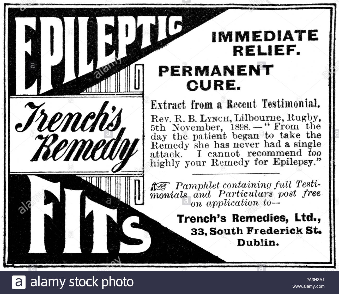 L'époque victorienne, la tranchée Remedy remède pour l'épilepsie, la publicité de 1899 vintage Banque D'Images